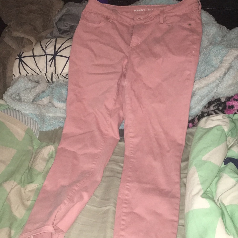Blue and pink mid rise jeans